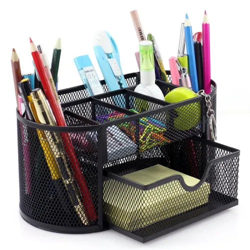 Metal Mesh Pencil Holder, 9-Compartment