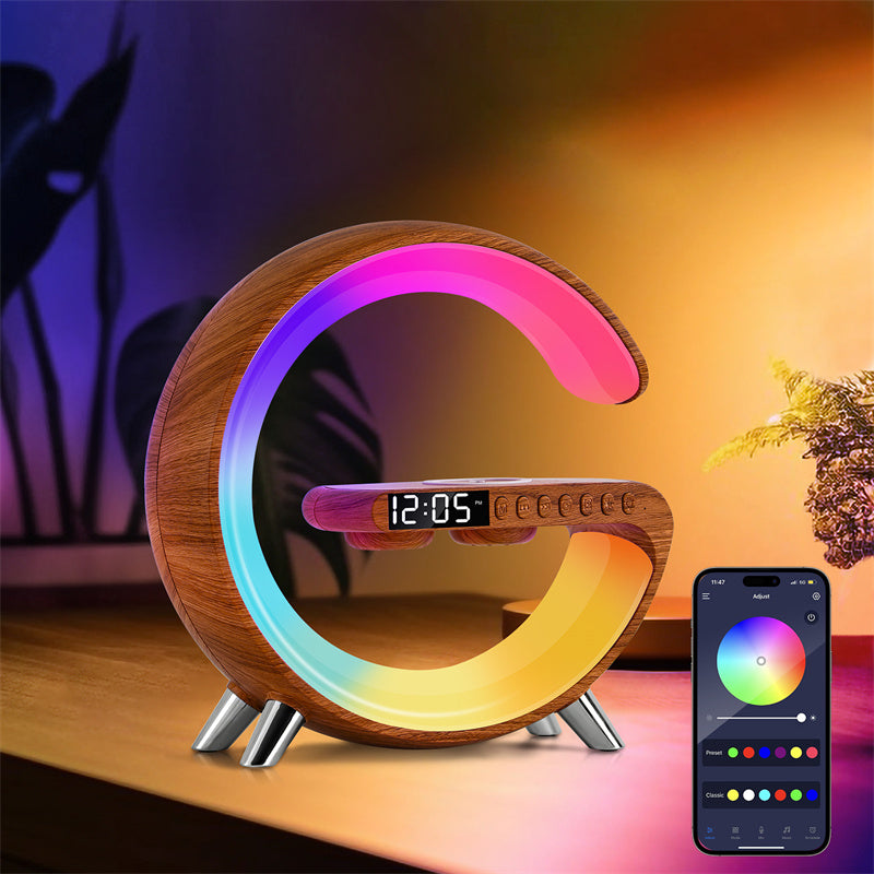 G-Shape LED atmosphere lamp with Bluetooth speaker and wireless charger