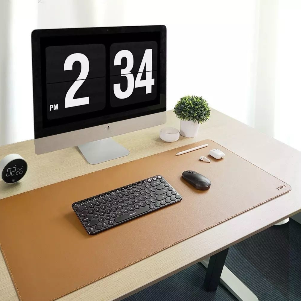 Oversized Leather and Cork Desk Pad Brown